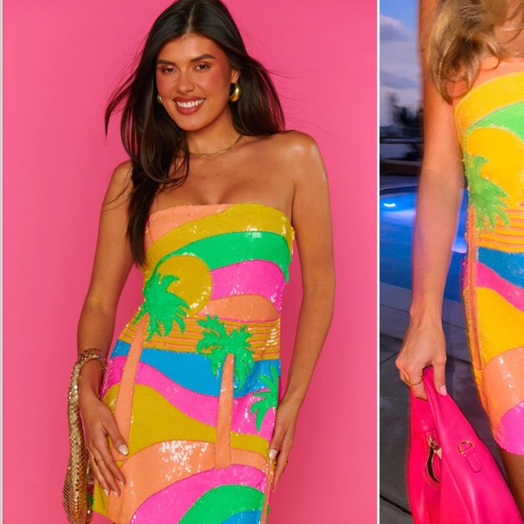 Colorful Strapless Sequin Dress - Picture 2 of 2